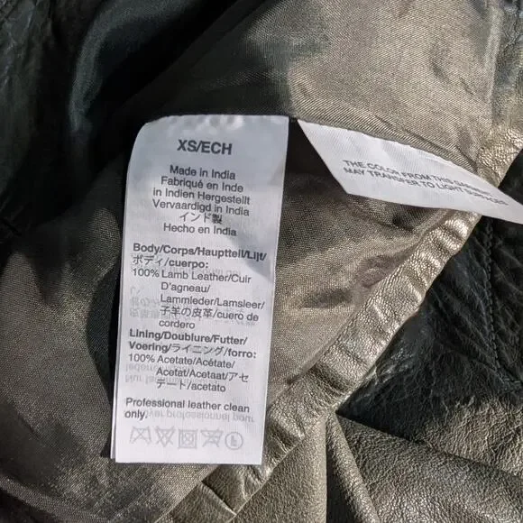 Madewell Washed Leather Motorcycle Jacket Dark Green Size XS Preowned - Picture 8 of 10